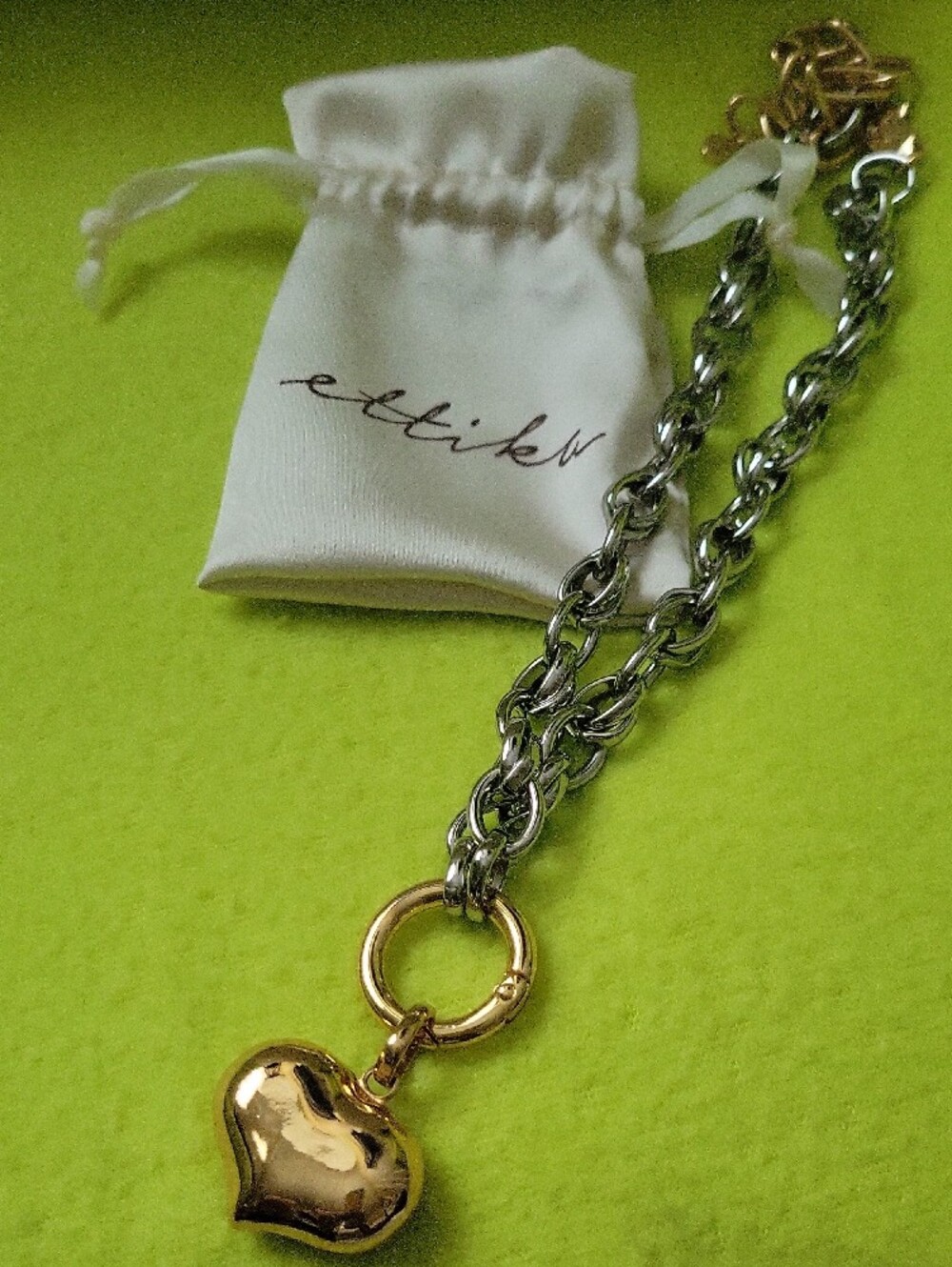 Two-Tone Heart Charm Chain Necklace - Gold & Silver - Picture 6 of 6